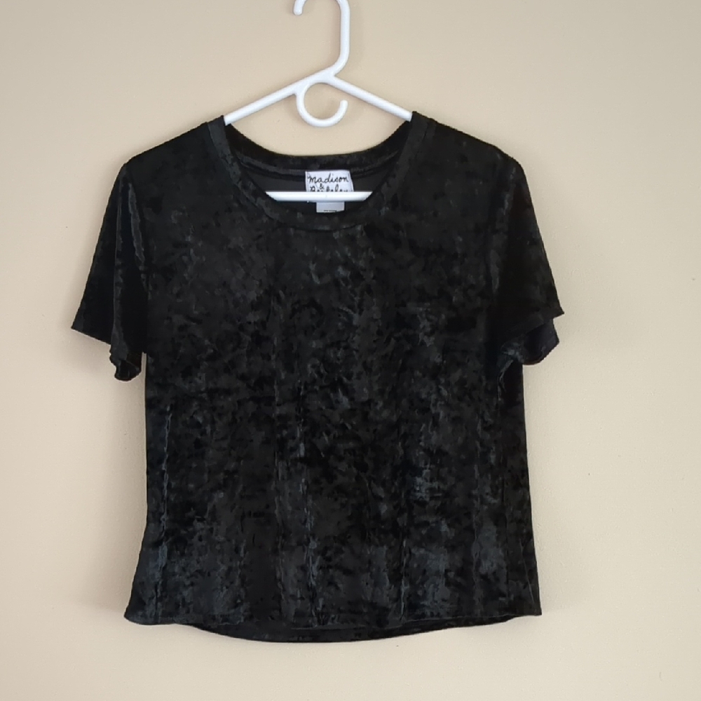 Small Madison & Berkeley Black Short Sleeve Velvety Shirt Top